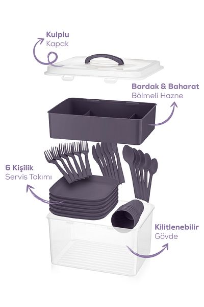 Vienev 33 Piece Picnic Set for 6 People Purple