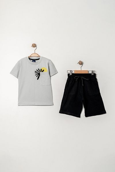 e-çocuk Boy's Palm Sun Back Front Printed Muslin Shorts Suit - 60299