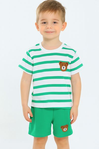 e-çocuk Boy's Striped Teddy Bear Shorts Suit - 1104