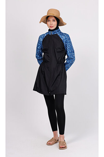 GAVLİA Σετ μαγιό Mira Mavi Spiral Hijab (Τοπ + Κολάν + Τσάντα) – Σετ 3 τεμαχίων με κολάν