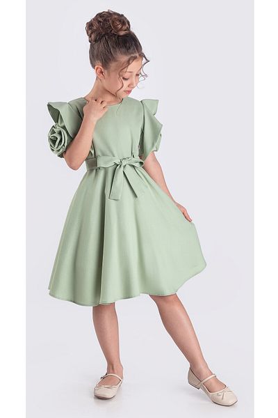 Zaziko Kids Rochie cu mânecă scurtă cu detaliu trandafir pentru fetiță ELB.2717-Z