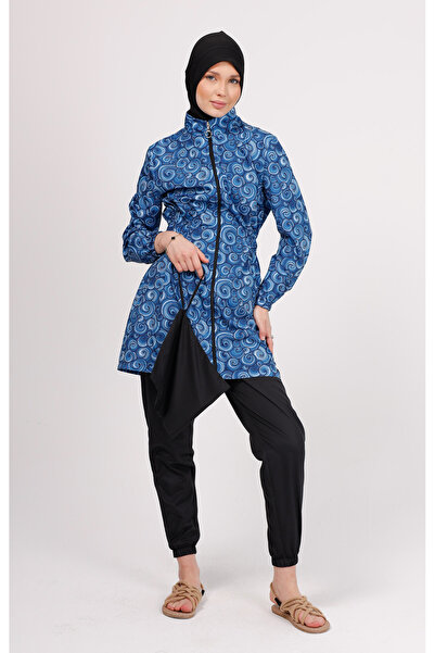 GAVLİA Σετ μαγιό με μπλε σπιράλ σχέδιο Nuu – Σετ 4 τεμαχίων με παντελόνι αλεξίπτωτο (ΜΕ ΜΠΟΝΕΛ)