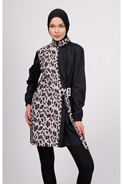 GAVLİA طقم ملابس سباحة حجاب بنقشة الفهد من جونو - طقم مكون من 4 قطع مع لباس ض...