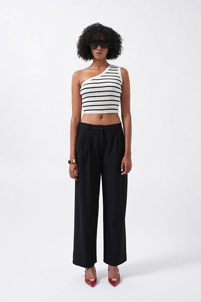 Black Fashion Double Pleated Wide Leg Black Trousers