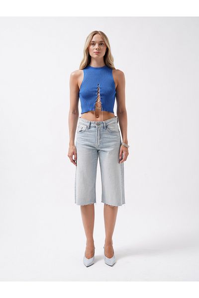 Black Fashion Saks Crop Blouse - Stone Detailed and Low-cut