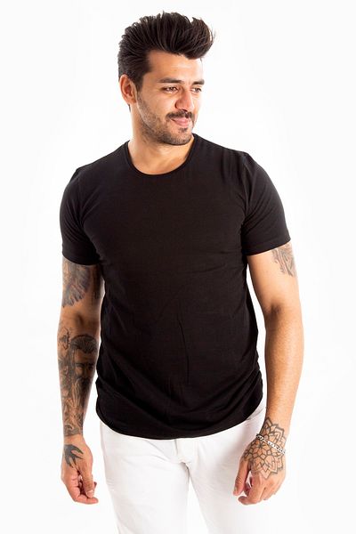 DeepSEA Tricou negru pentru bărbați/unisex, slim fit, slim, cu decolteu, din bumbac, lycra, de bază 1801131