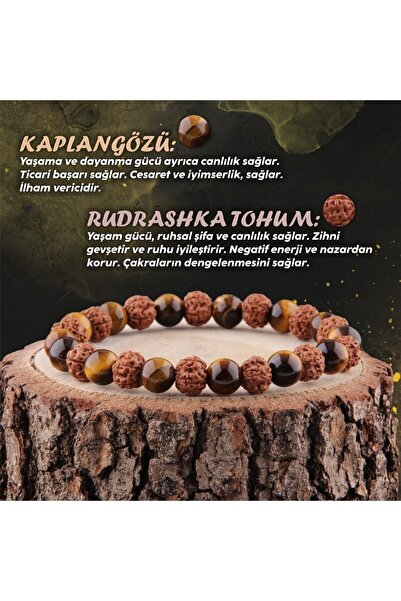 OSMANLI DEĞERLİ TAŞ Certified Tiger Eye - Rudrashka Seed Natural Stone Bracel...