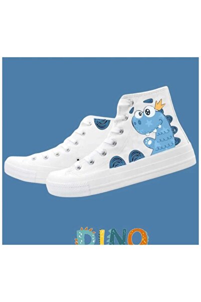 bhk desing حذاء رياضي من القماش الكتاني مطبوع عليه دينو باللون الأزرق للأولاد