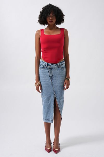 Black Fashion Square Neck Thick Strap Red Bodysuit