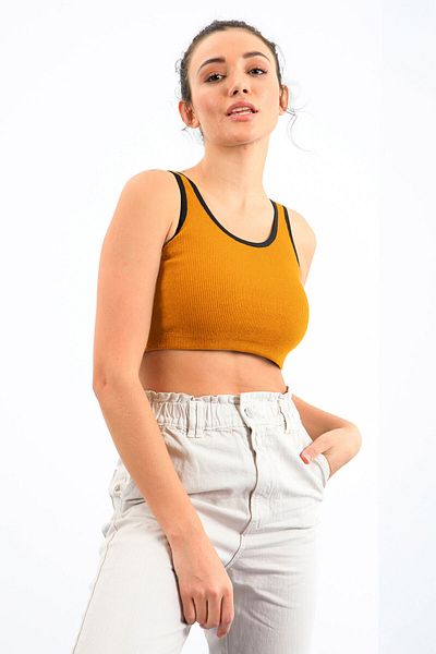 TOMMY LIFE Mustard Basic Zero Sleeve Slim Fit U-Neck γυναικείο εσώρουχο Crop Top - 97160