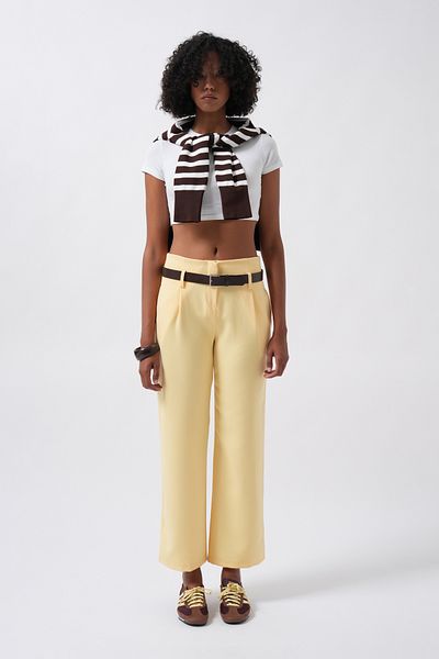 Black Fashion Belt Detail High Waist Yellow Trousers