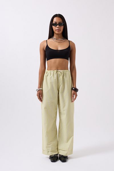 Black Fashion Striped Elastic Waist Yellow Trousers