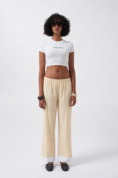 Black Fashion Striped Yellow Trousers with Stripe Detail