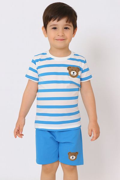 e-çocuk Boy's Striped Teddy Bear Shorts Suit - 1104