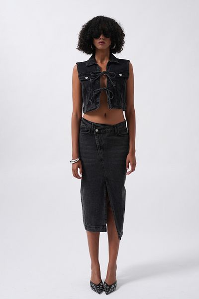 Black Fashion Lacing Detail Denim Black Vest