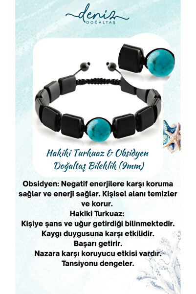 Deniz Doğal Taş Brățară certificată cu turcoaz autentic și piatră naturală ob...