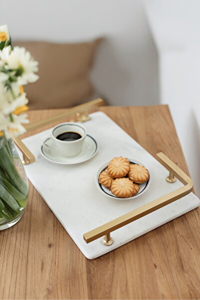 Akayev Marble White Matte Gold L Design 30X20 cm Tray