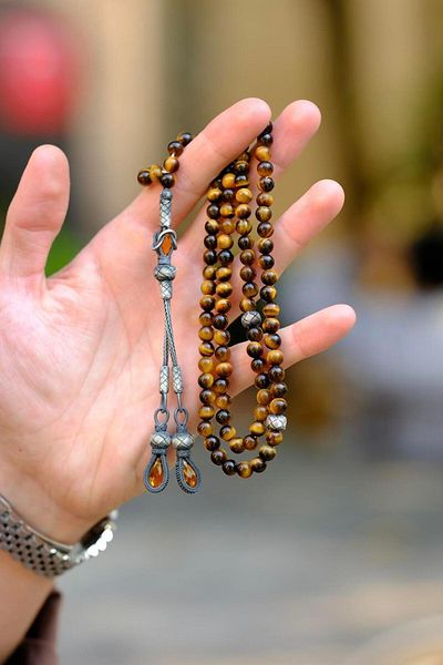 dergah tesbih Silver Kazaziye Knitted - Tiger Eye Prayer Rosary, Designed