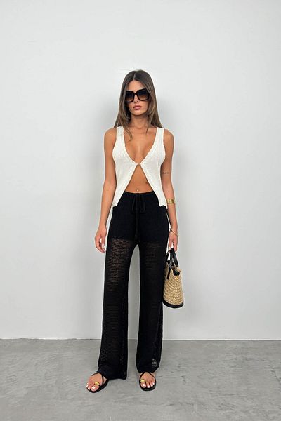 Black Fashion Black Knitted Trousers - Tunnel Detailed