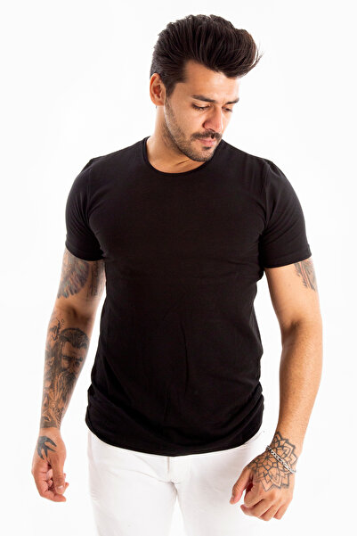 DeepSEA Μαύρο ανδρικό/unisex Slim Fit Εφαρμοστό Μπλουζάκι με Στρογγυλή Λαιμόκοψη από Βαμβάκι και Λύκρα Basic 1801131