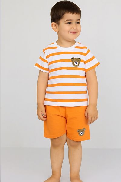 e-çocuk Boy's Striped Teddy Bear Shorts Suit - 1104