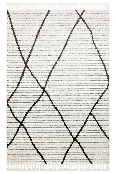 akbel halı & yatak exclusive home design Terazzo TRZ 07 Beyaz Siyah - Hav Toz Vermez Etnik Desenli İskandinav Salon Halısı