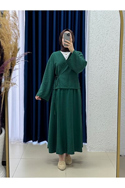 MİHRA STORE Serona με φούστα κιμονό φράουλα σετ-EK556 Emerald Green