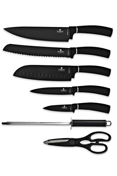 Berlinger Haus Knife Set In A Rotating Holder 8 Pcs. Nonstick Stainless Steel Matte Black Collection