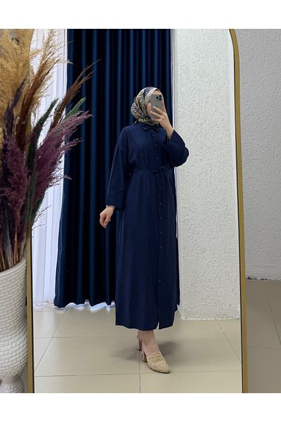 MİHRA STORE Velenya False Cuff Strawberry Dress-Tn013 Navy Blue