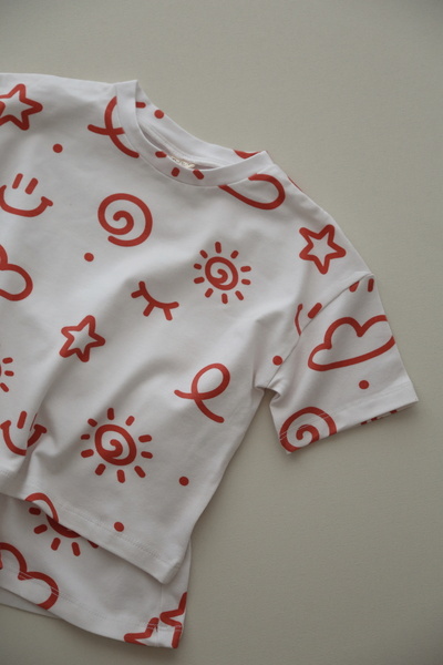 DoDo'S Baby Happy Face Desenli %100 Organik Pamuk Kız,Erkek Bebek Çocuk Oversize Alt Üst Takım 2'li Rahat Takım