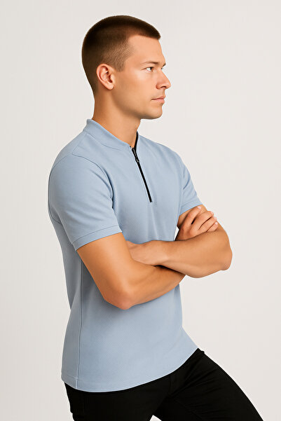 UOMOPARK 2653 Преміум чоловіча футболка - з напівзастібкою, коротким рукавом, прямий крій