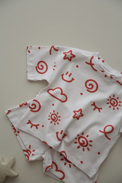 DoDo'S Baby Happy Face Patterned 100% Organic Cotton Baby Girl, Boy Oversize Bottom Top Set 2-Piece Comfortable Set