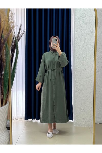 MİHRA STORE Velenya Fake Cuff Strawberry Dress-Tn013 Khaki