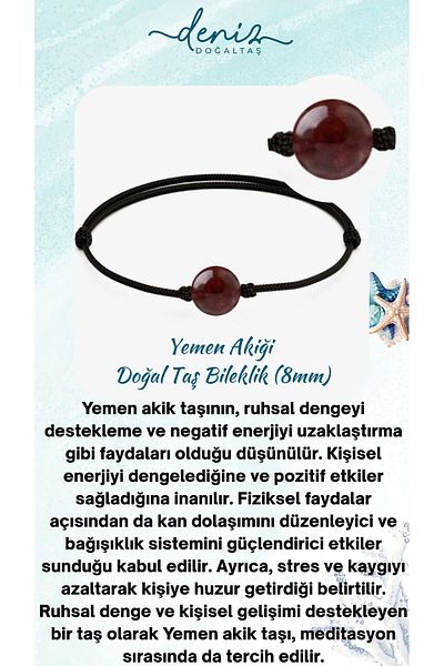 Deniz Doğal Taş 8mm Certified Yemen Natural Stone Tanem Bracelet