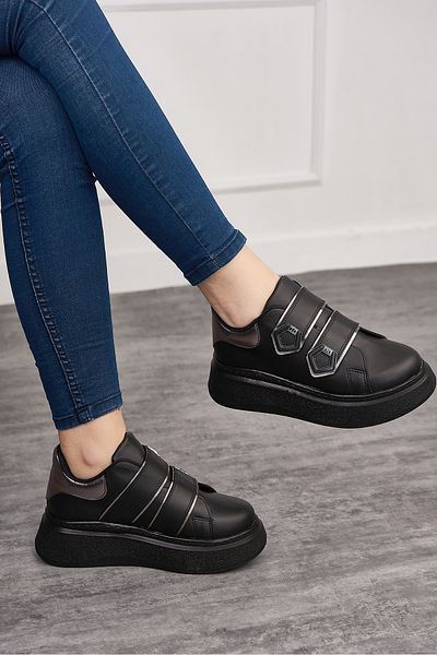 Nstil Casual μαύρο αθλητικό παπούτσια - Velcro ψηλοτάκουνα αθλητικά παπούτσια με αντιολισθητική σόλα