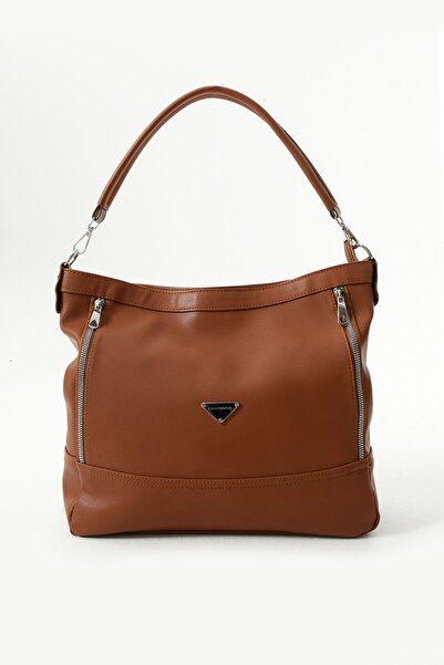 Sanmorris Women's Soft Textured 6-Compartment Zipper Detailed Tan Shoulder and Hand Bag