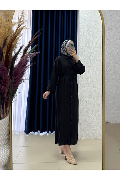MİHRA STORE Velenya False Cuff Strawberry Dress-Tn013 Black