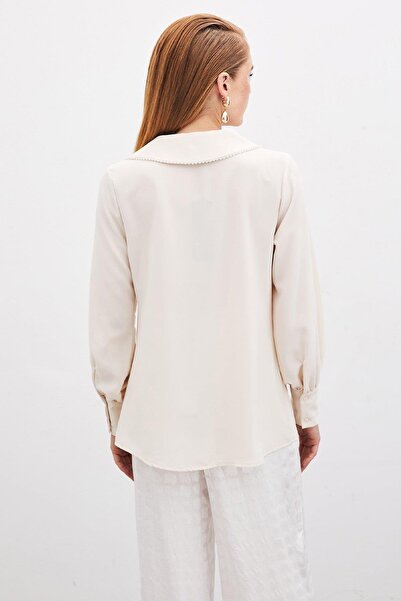 Sateen 1256-1504 İnci Yakalı Degaje Yaka Bluz
