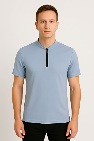 UOMOPARK 2653 Преміум чоловіча футболка - з напівзастібкою, коротким рукавом, прямий крій