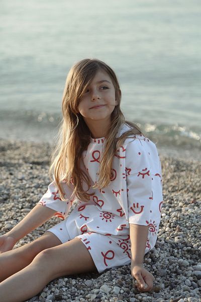 DoDo'S Baby Happy Face Patterned 100% Organic Cotton Baby Girl, Boy Oversize Bottom Top Set 2-Piece Comfortable Set