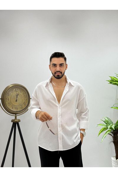JACK CAPRİO Men's Seasonal Non-Sweating Thin Iron-Free Crinkle Fabric Shirt