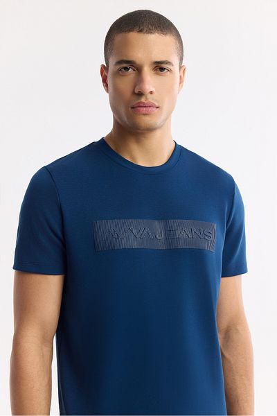 Avva Men's Petrol Blue Regular Fit Crew Neck Injection Printed Interlock T-Shirt A51Y1021