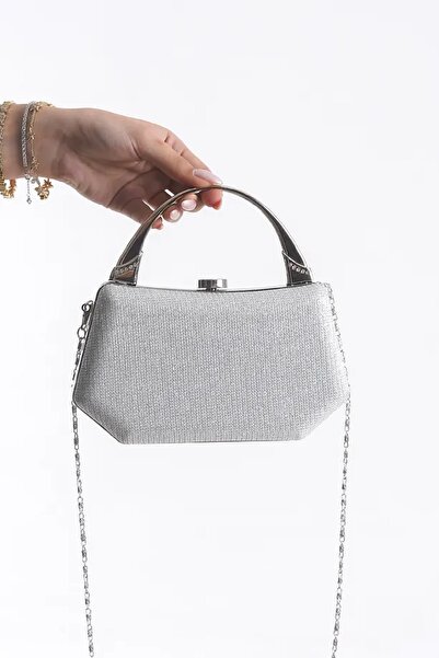 GUİZA Ασημένια τσάντα βραδινού φορέματος Τσάντα βραδινού φορέματος με ειδικό ...
