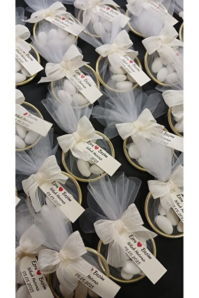 handmade candle house 10 Adet Süslemeli Halka Şekerleme Nikah Nişan Söz Düğün...