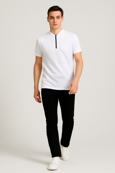 UOMOPARK 2653 Преміум чоловіча футболка - з напівзастібкою, коротким рукавом, прямий крій