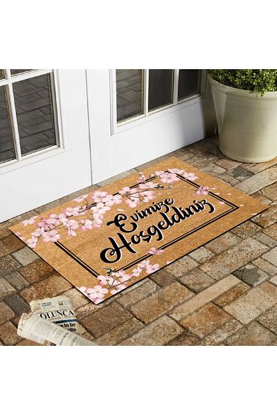 esnature Japanese Cherry Blossom Patterned Welcome to Our Home Mat - 45x70 Cm