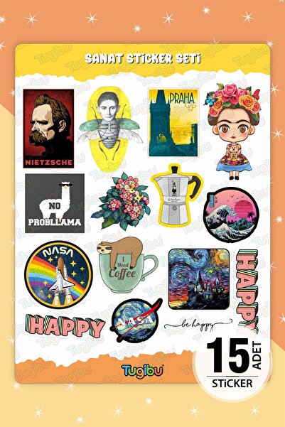 TUGİBU Frida Sticker Set, Art Sticker, 15 Pieces of Art, Art Sticker