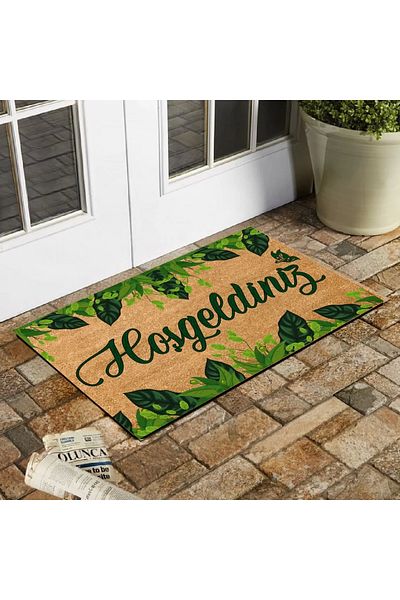 esnature Green Leaf Patterned Welcome Mat with Ivy - 45x70 Cm