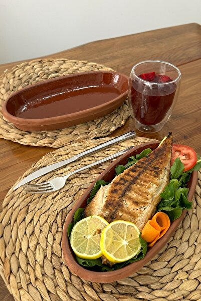 AdenArt 3'lü Toprak Sırlı Kayık Balık Güveci-balık Tavası 27x13x4 (EV TİPİ FI...