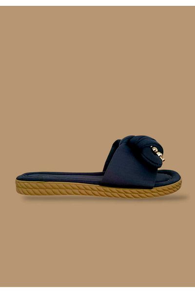 TREND Anthracite Color Ribbon Designed Women's Slippers with Bow Feature Home Daily Comfortable and Aesthetic 1St Quality